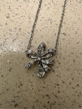 Swarovski Crystal Bow Pendant Necklace - Silver Tone